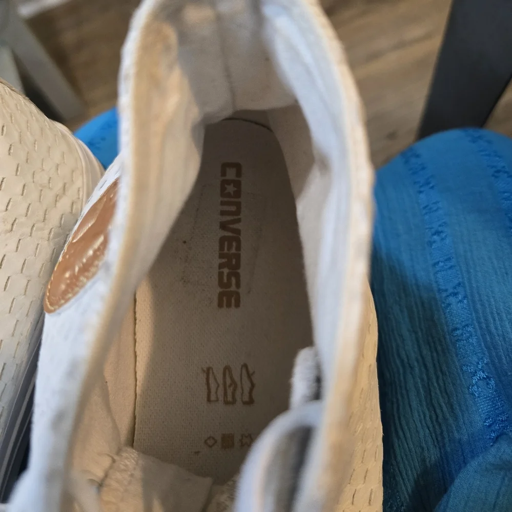 Converse White Perforated Leather Chuck Taylor High-Top Sneakers - Picture 7 of 8